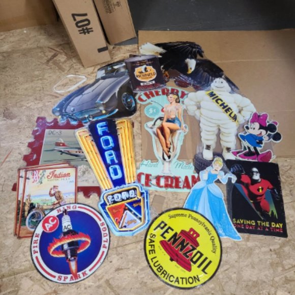 20x signs Lot HUGE Chevy Ford car USA STEEL Metal Truck Garage Dad Gift Ad - Picture 8 of 10